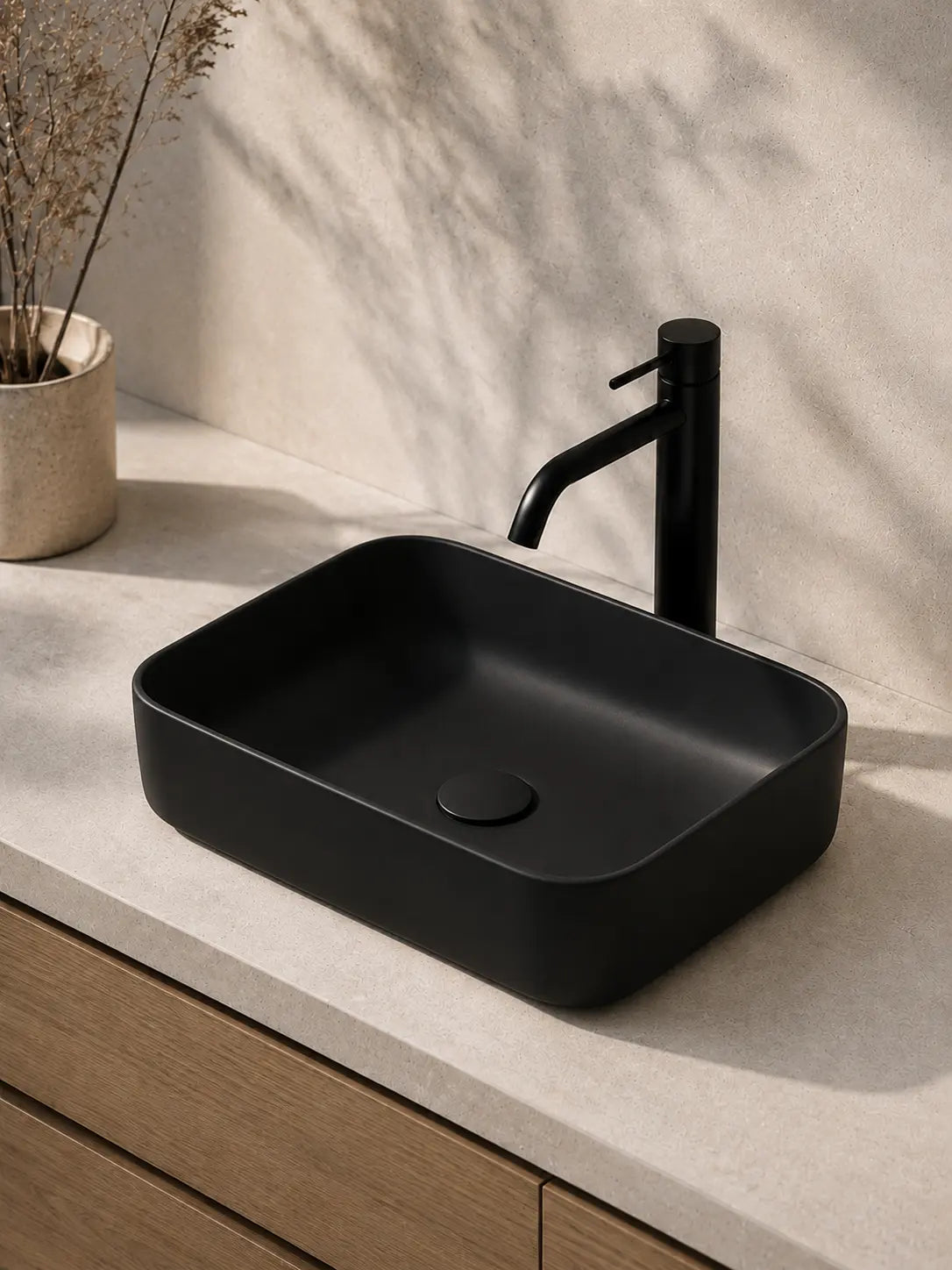 BBbidet 2608 matte black countertop basin reverse 45 view