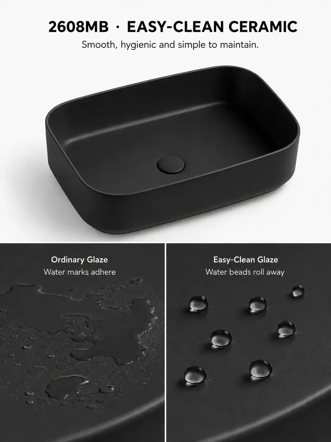 BBbidet 2608 matte black countertop basin easy clean view