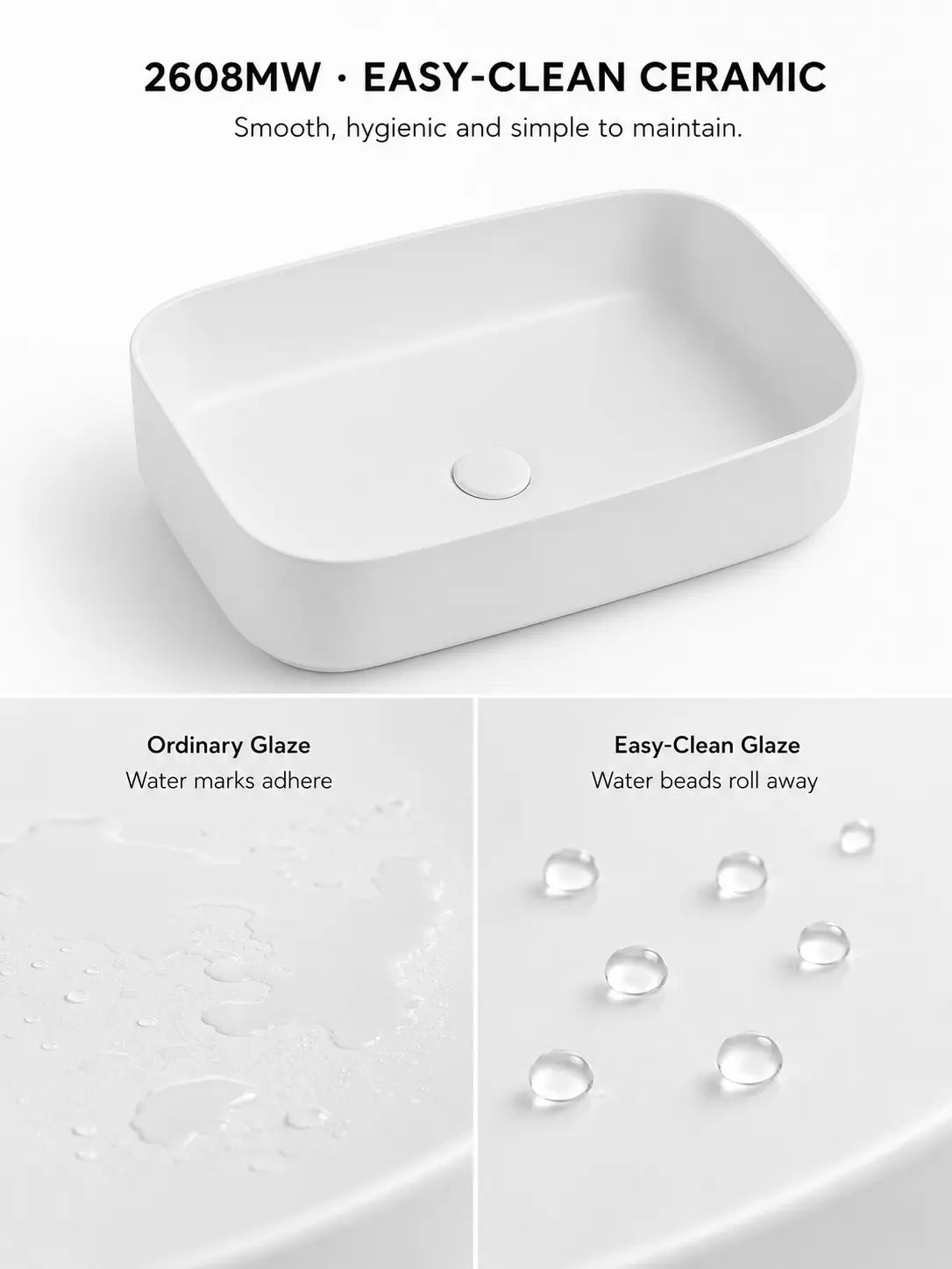 BBbidet 2608 matte white countertop basin easy clean view