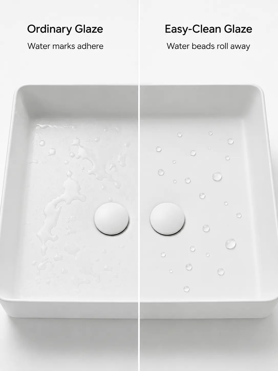 Easy-Clean glaze water-beading comparison for BBbidet 2620 matte white basin