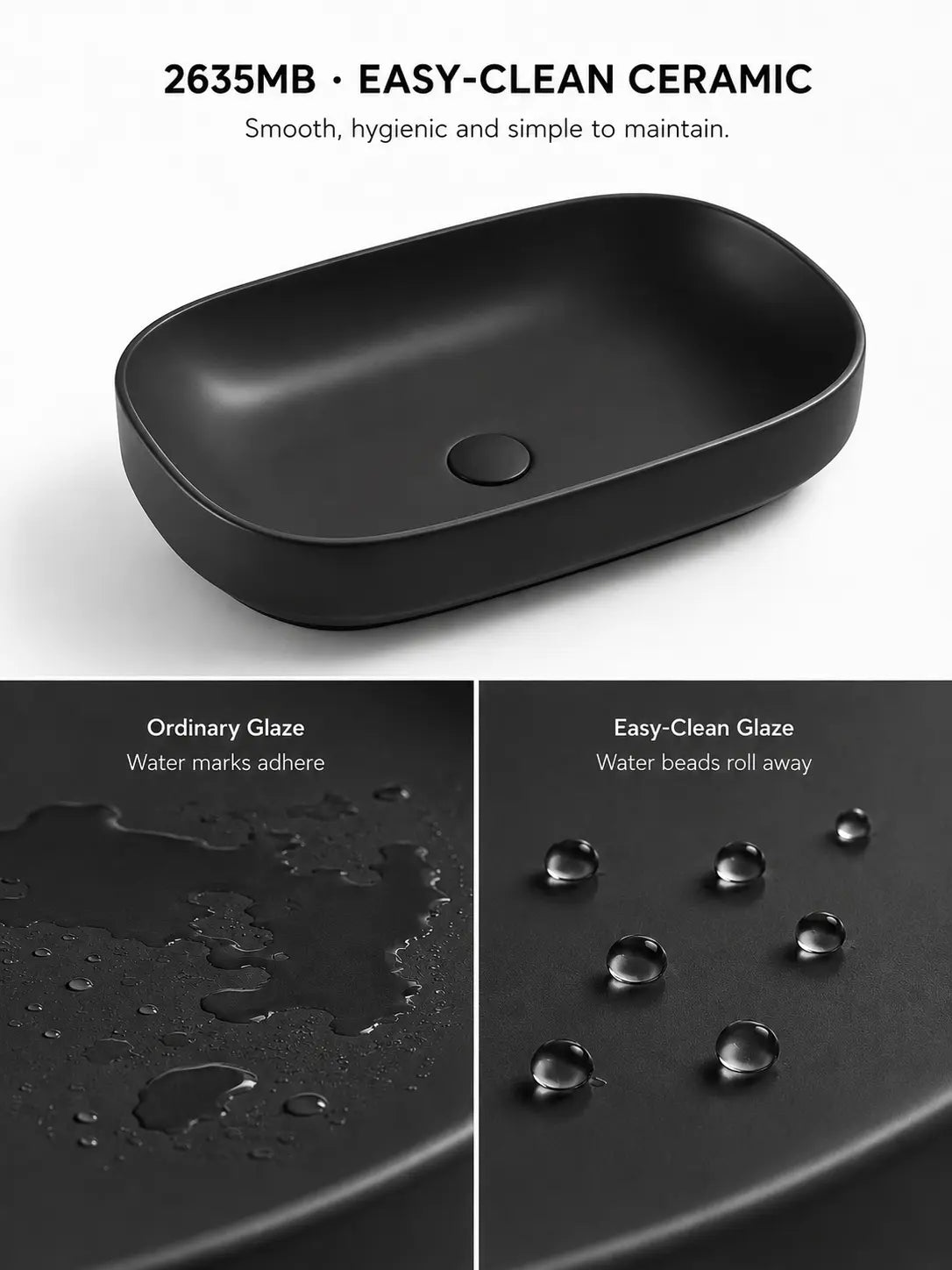 BBbidet 2635 matte black countertop basin easy clean view