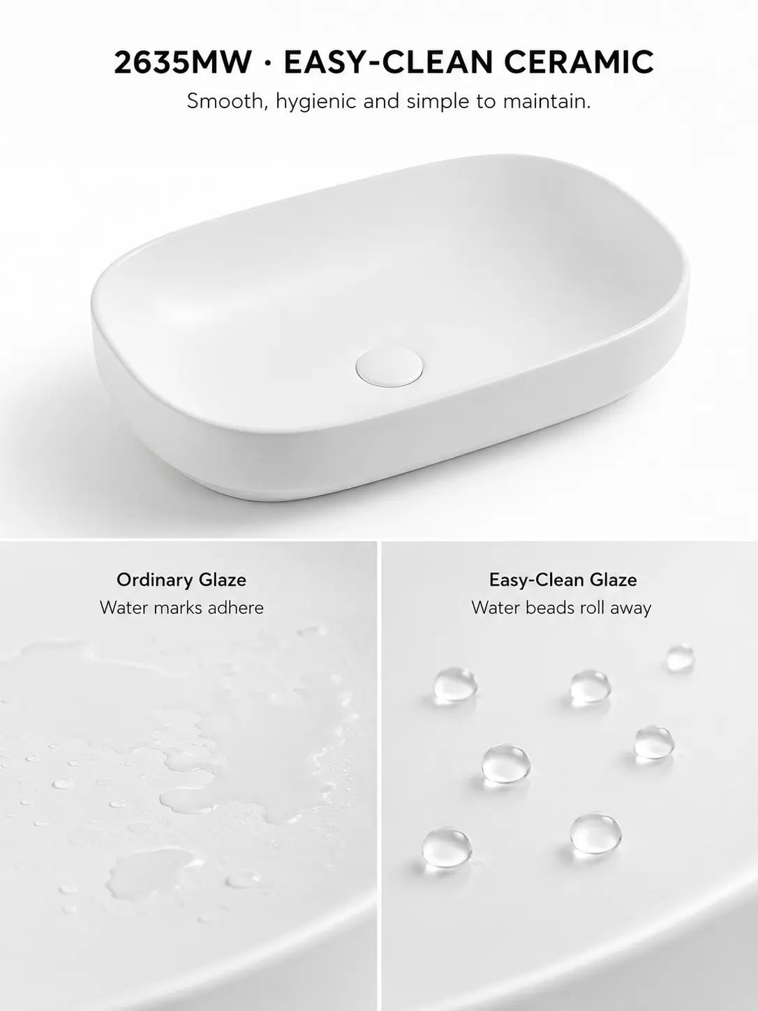 BBbidet 2635 matte white countertop basin easy clean view