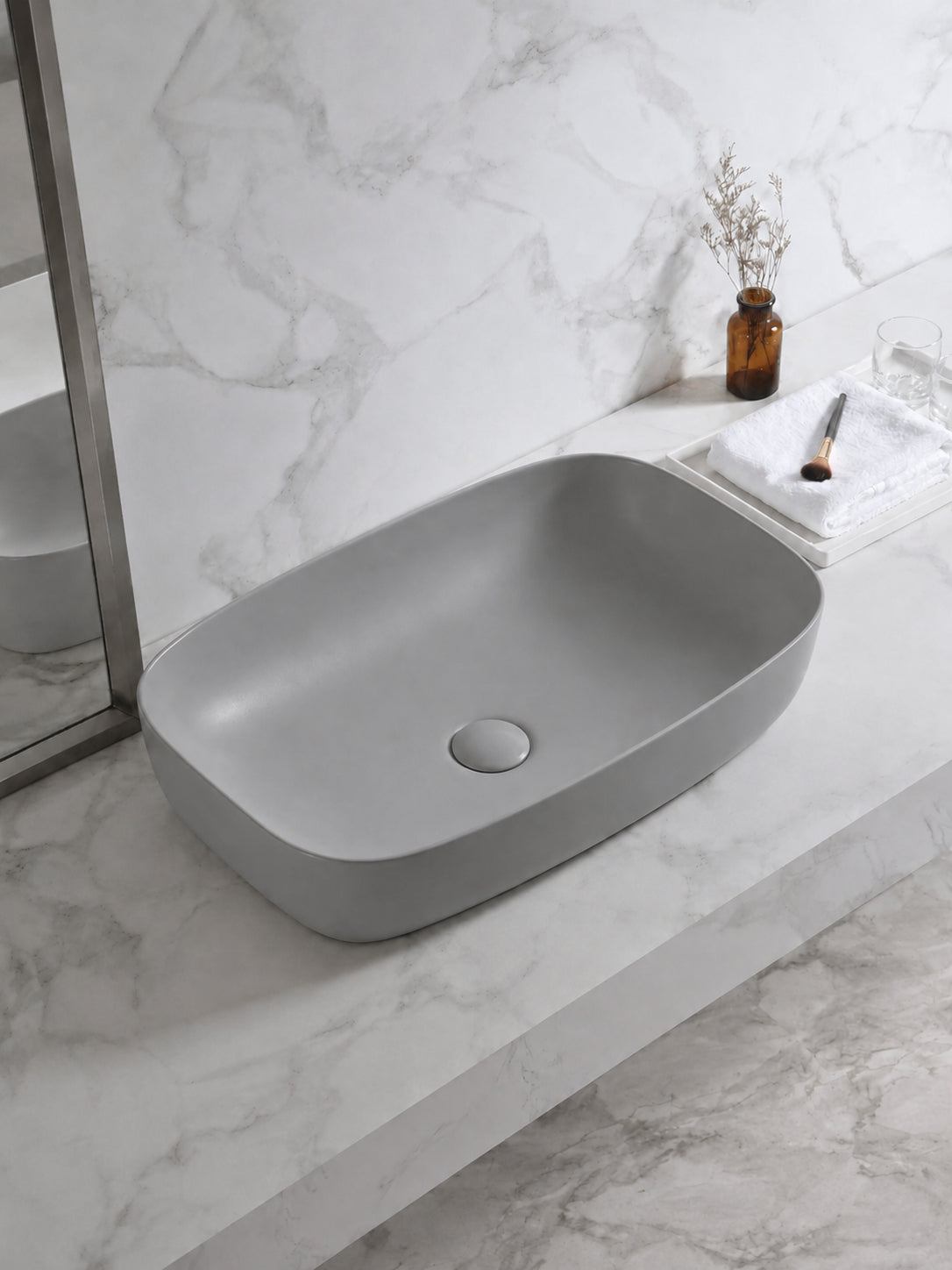 BBbidet 2662 matte gray rounded rectangle ceramic countertop basin hero view