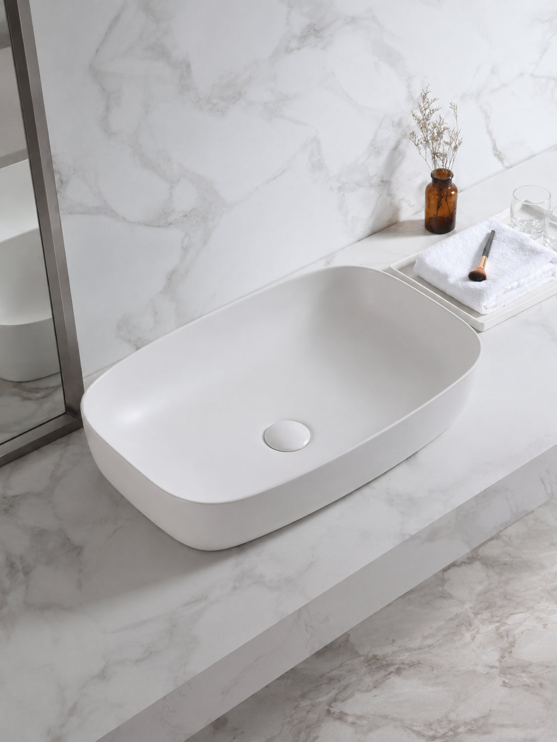 BBbidet 2662 matte white rounded rectangle ceramic countertop basin hero view