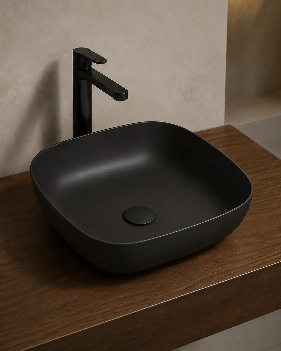 BBbidet 2677 matte black rounded square ceramic countertop basin – hero view