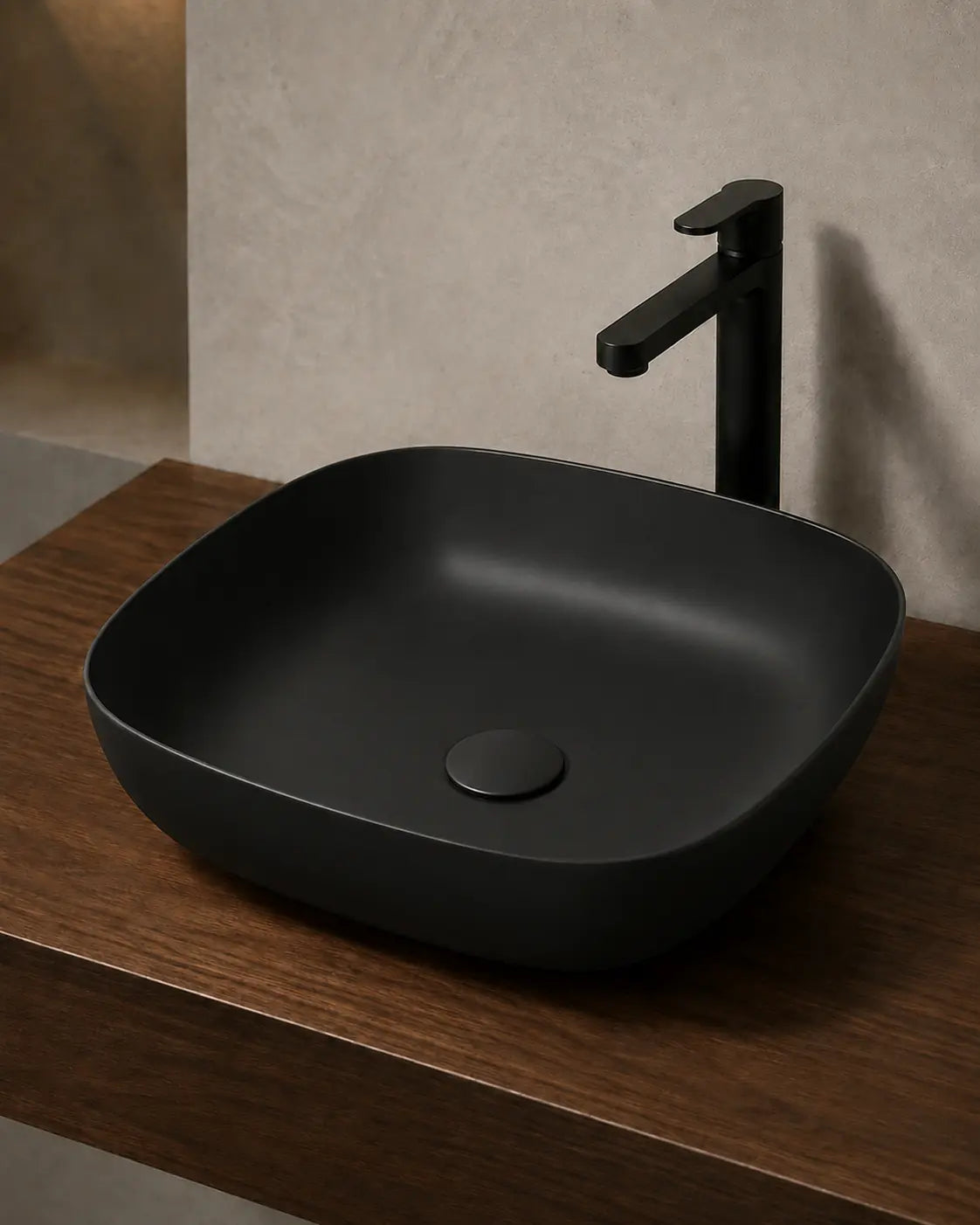 BBbidet 2677 matte black rounded square ceramic countertop basin – alternate angle