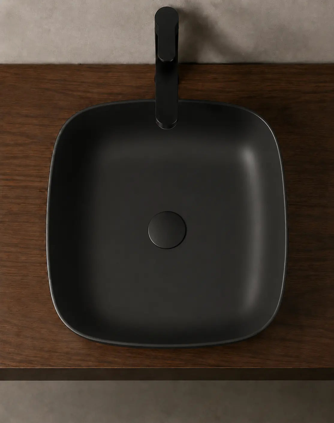 BBbidet 2677 matte black rounded square ceramic countertop basin – top view