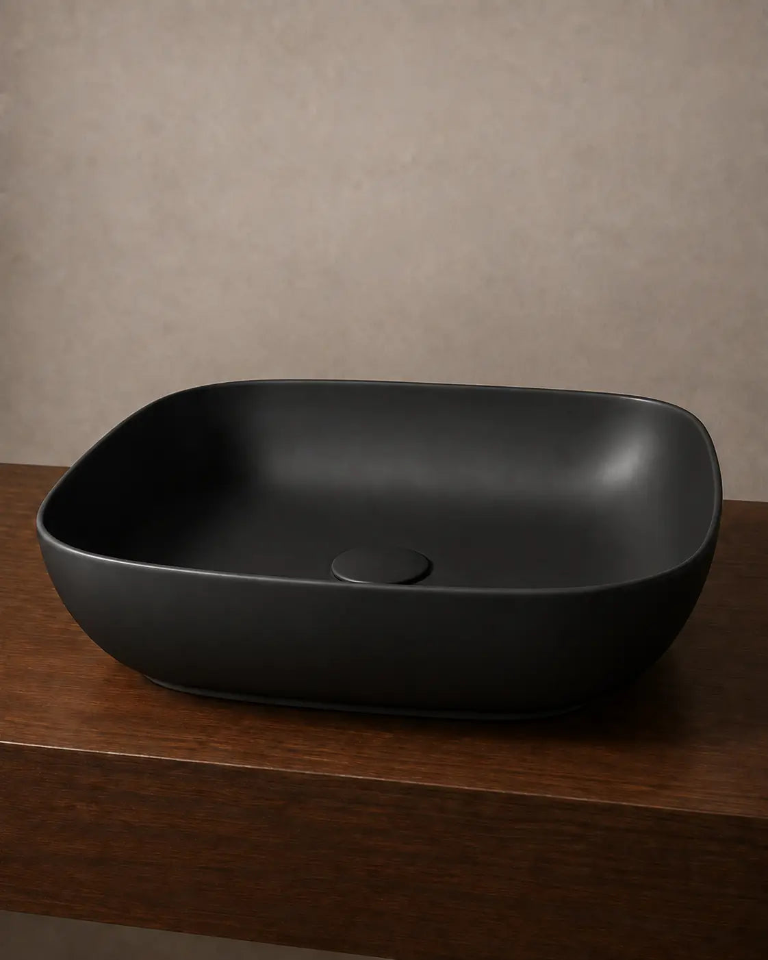 BBbidet 2677 matte black rounded square ceramic countertop basin – side view
