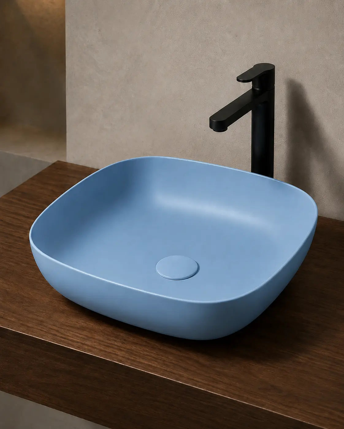 BBbidet 2677 matte blue rounded square ceramic countertop basin – hero view