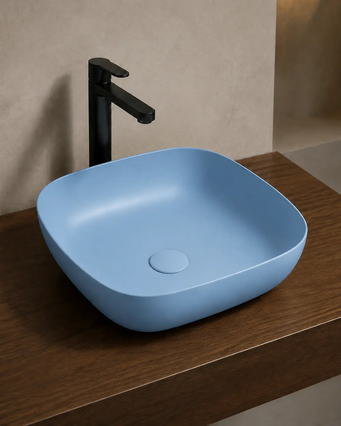 BBbidet 2677 matte blue rounded square ceramic countertop basin – alternate angle