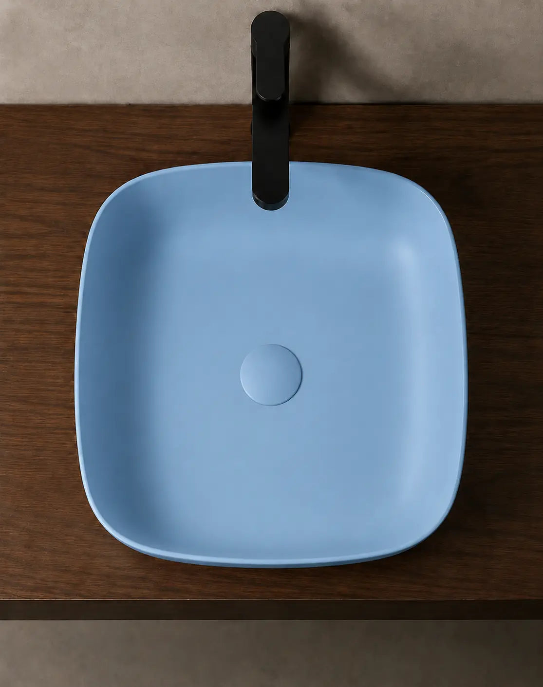 BBbidet 2677 matte blue rounded square ceramic countertop basin – top view