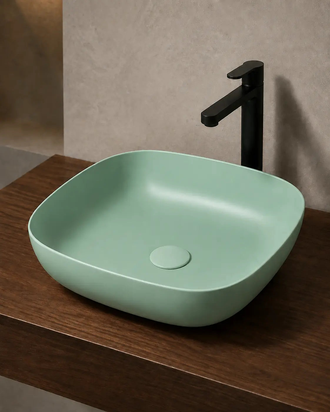 BBbidet 2677 matte green rounded square ceramic countertop basin – hero view