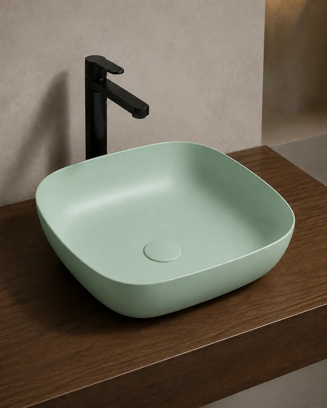 BBbidet 2677 matte green rounded square ceramic countertop basin – alternate angle