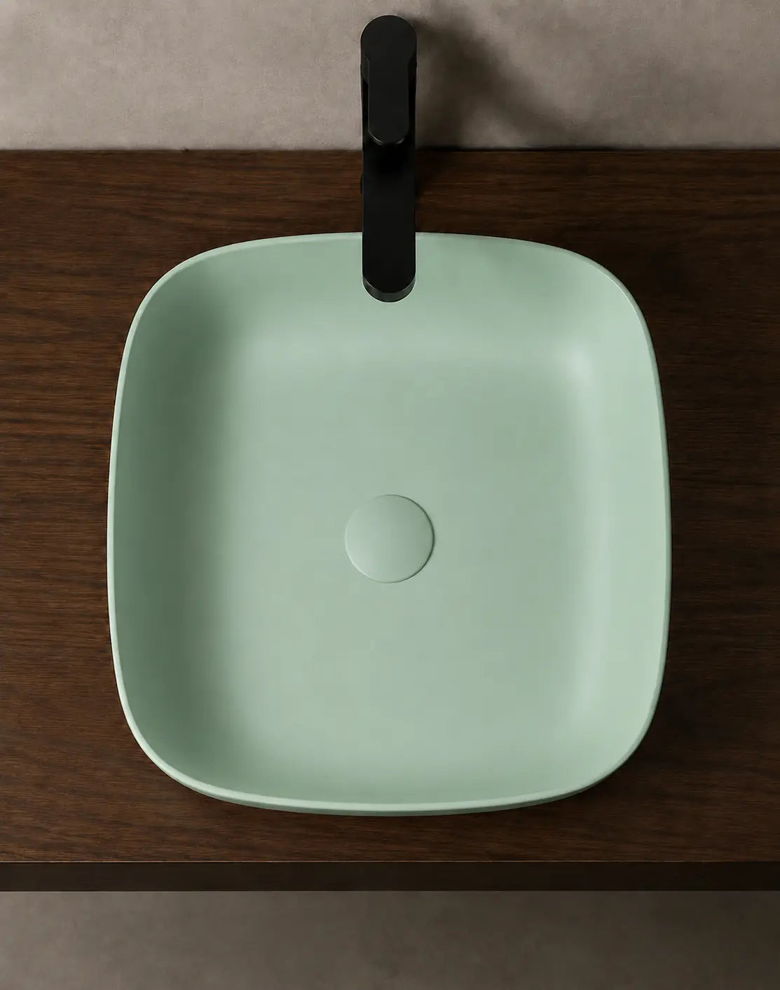BBbidet 2677 matte green rounded square ceramic countertop basin – top view