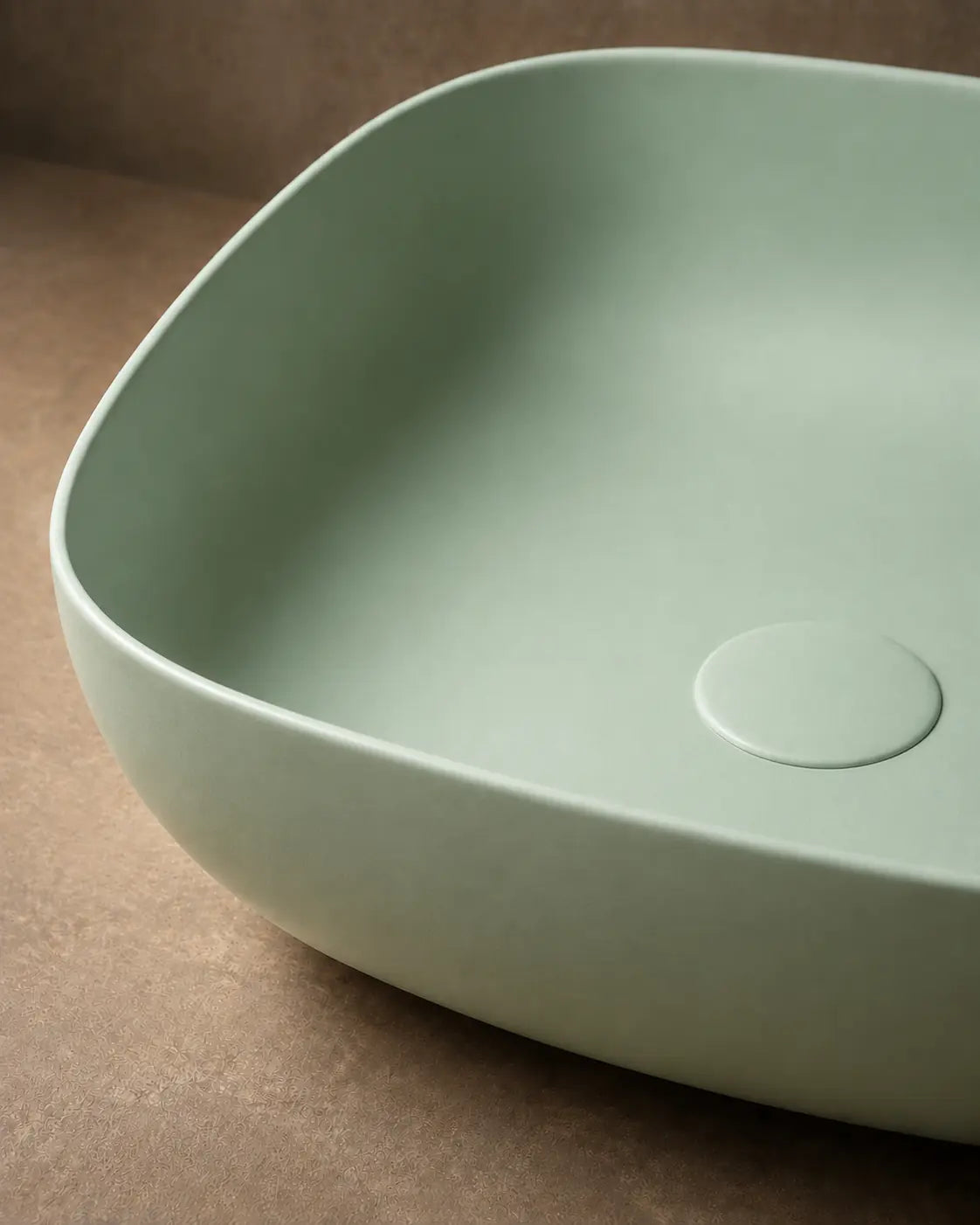 BBbidet 2677 matte green rounded square ceramic countertop basin – ceramic and solid drain cover detail