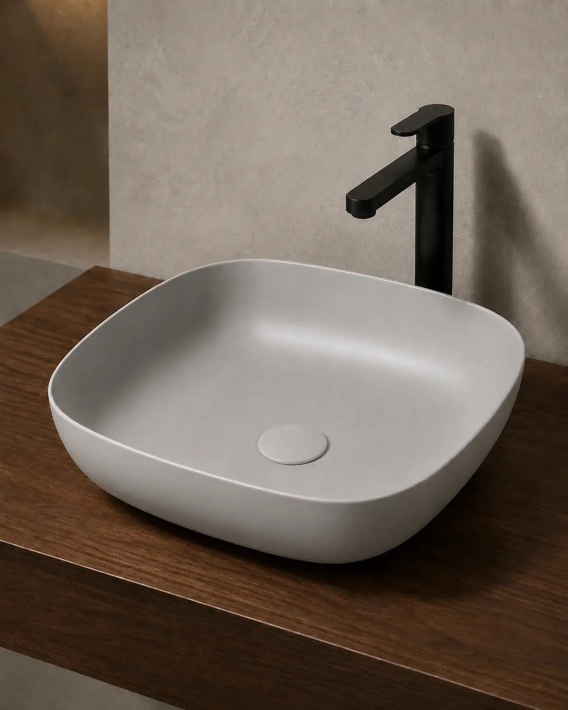 BBbidet 2677 matte gray rounded square ceramic countertop basin – hero view