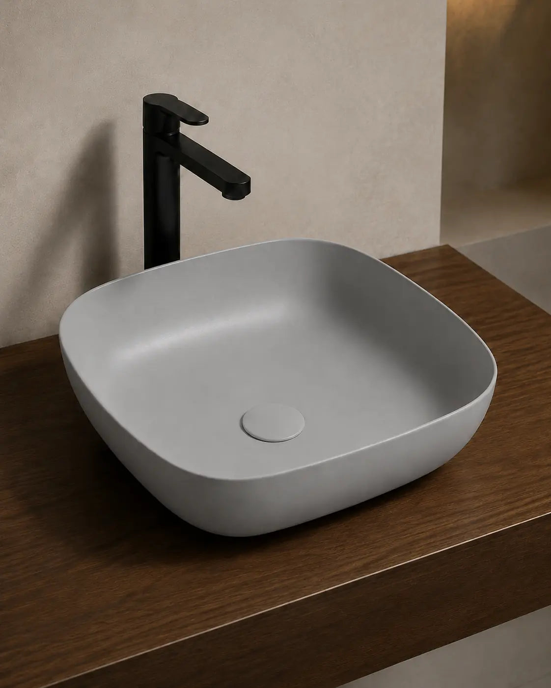 BBbidet 2677 matte gray rounded square ceramic countertop basin – alternate angle