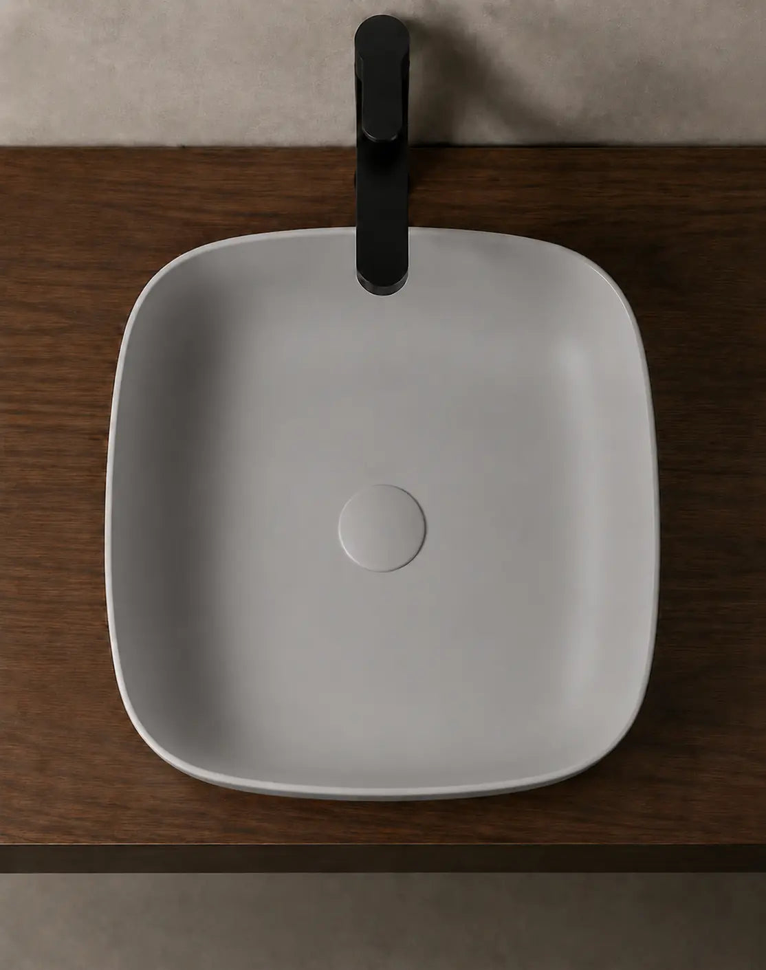 BBbidet 2677 matte gray rounded square ceramic countertop basin – top view