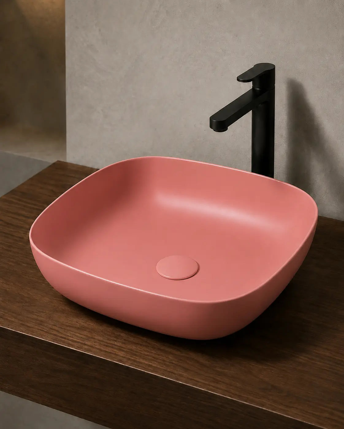 BBbidet 2677 matte pink rounded square ceramic countertop basin – hero view