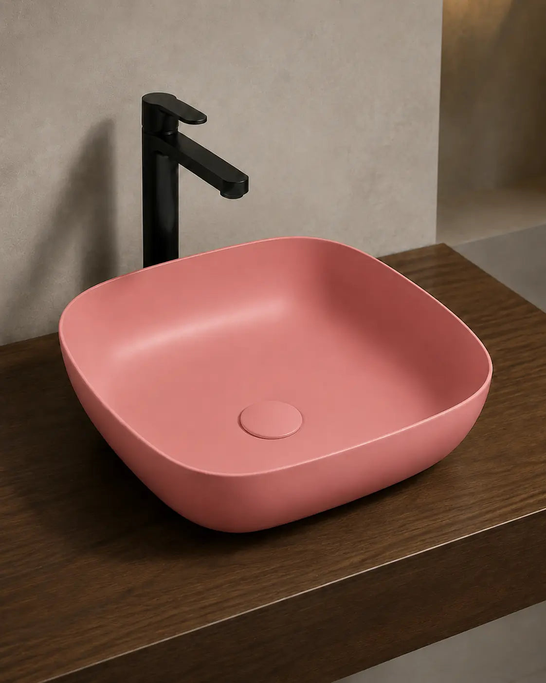 BBbidet 2677 matte pink rounded square ceramic countertop basin – alternate angle