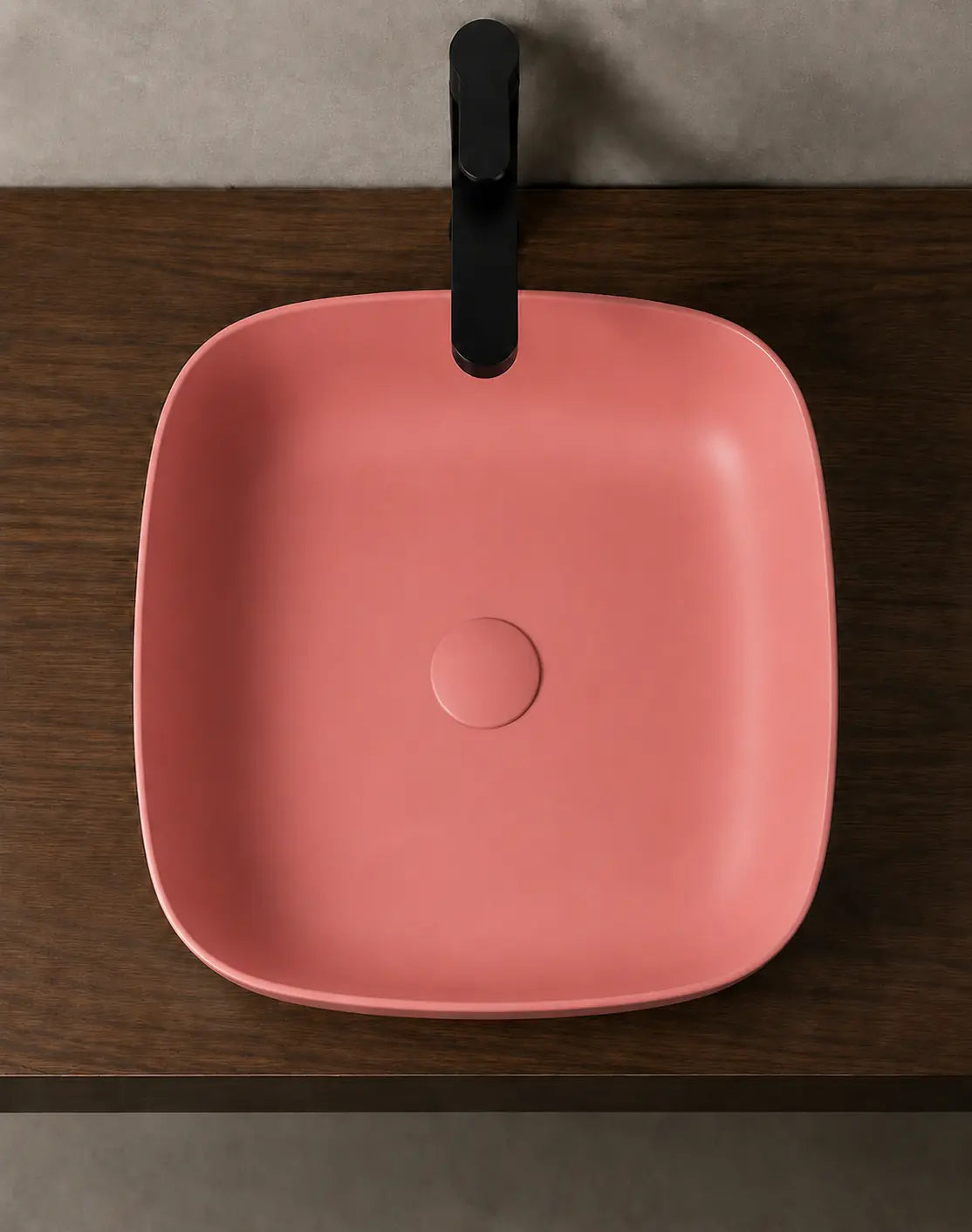 BBbidet 2677 matte pink rounded square ceramic countertop basin – top view