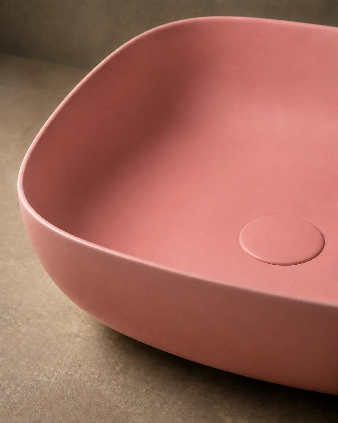 BBbidet 2677 matte pink rounded square ceramic countertop basin – ceramic and solid drain cover detail
