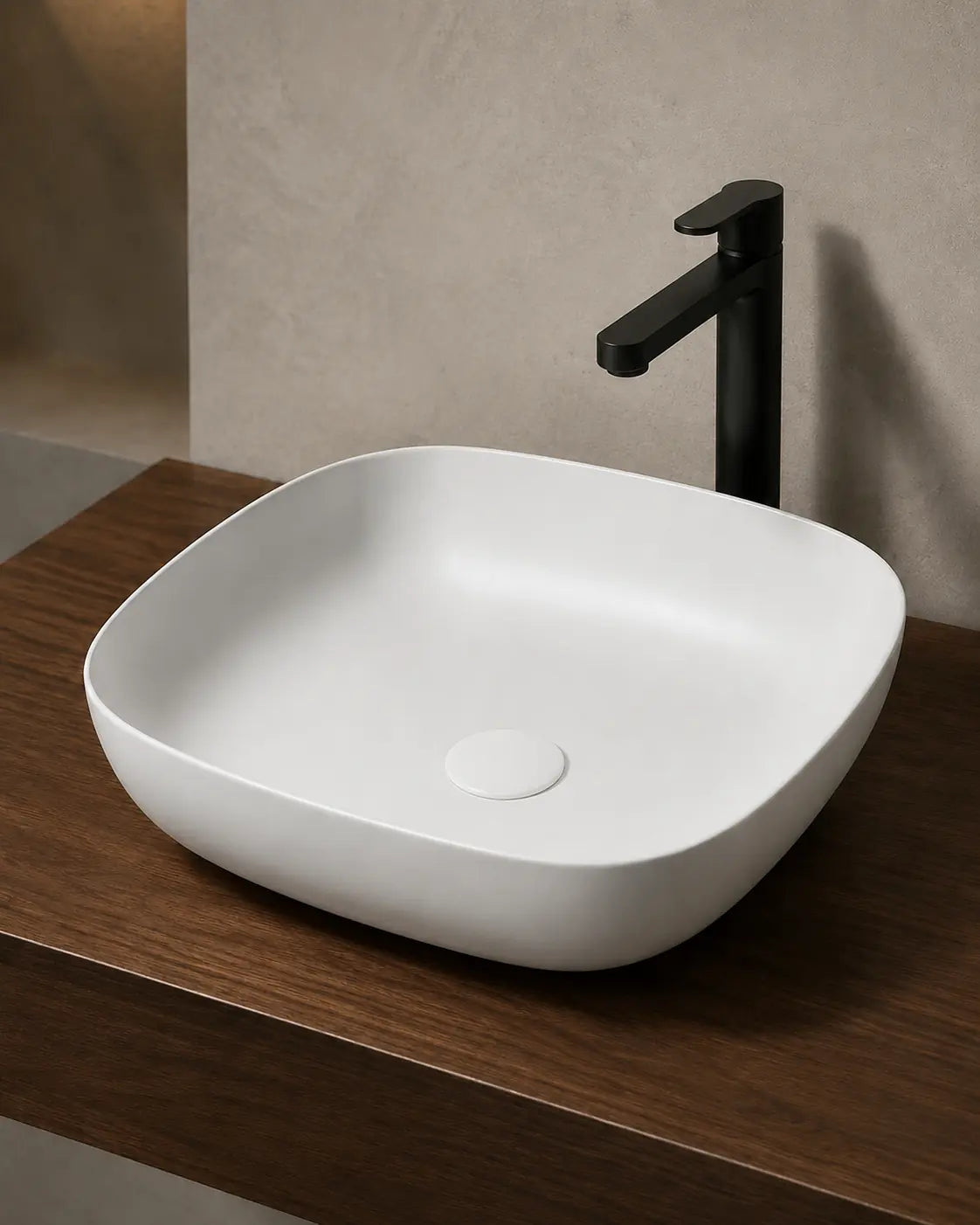 BBbidet 2677 matte white rounded square ceramic countertop basin – hero view