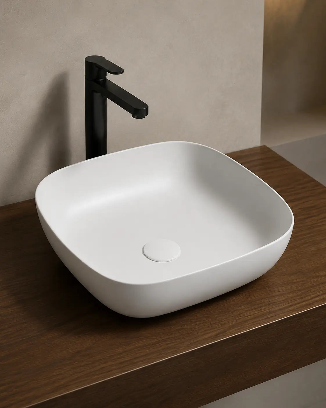BBbidet 2677 matte white rounded square ceramic countertop basin – alternate angle