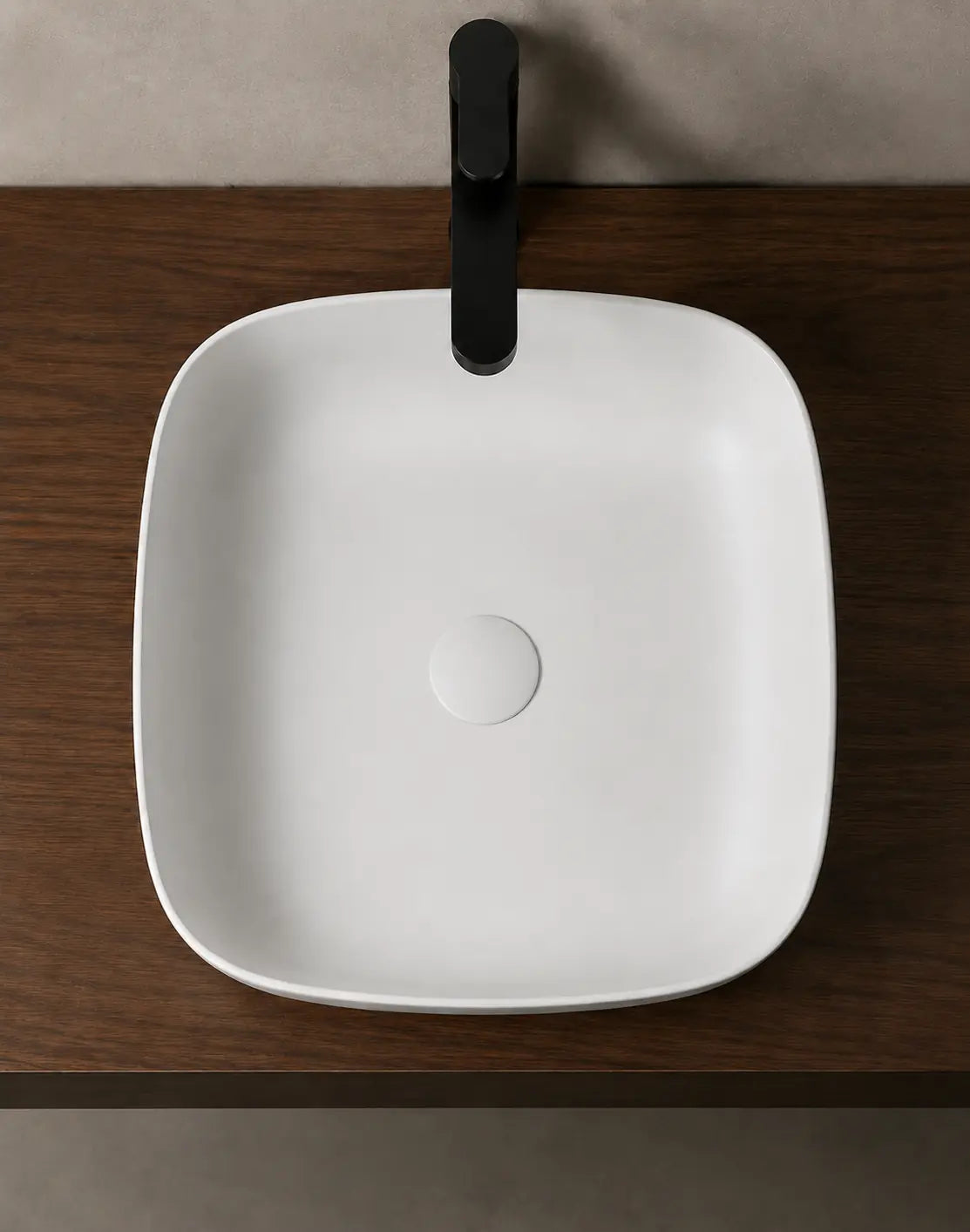 BBbidet 2677 matte white rounded square ceramic countertop basin – top view