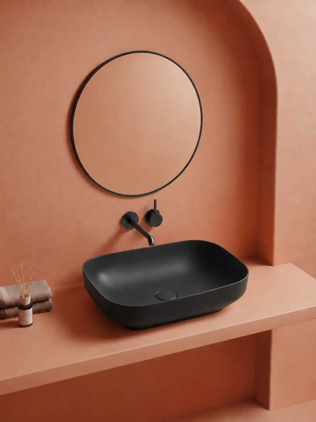 BBBIDET 2679 Matte Black rounded rectangle countertop basin - main bathroom scene