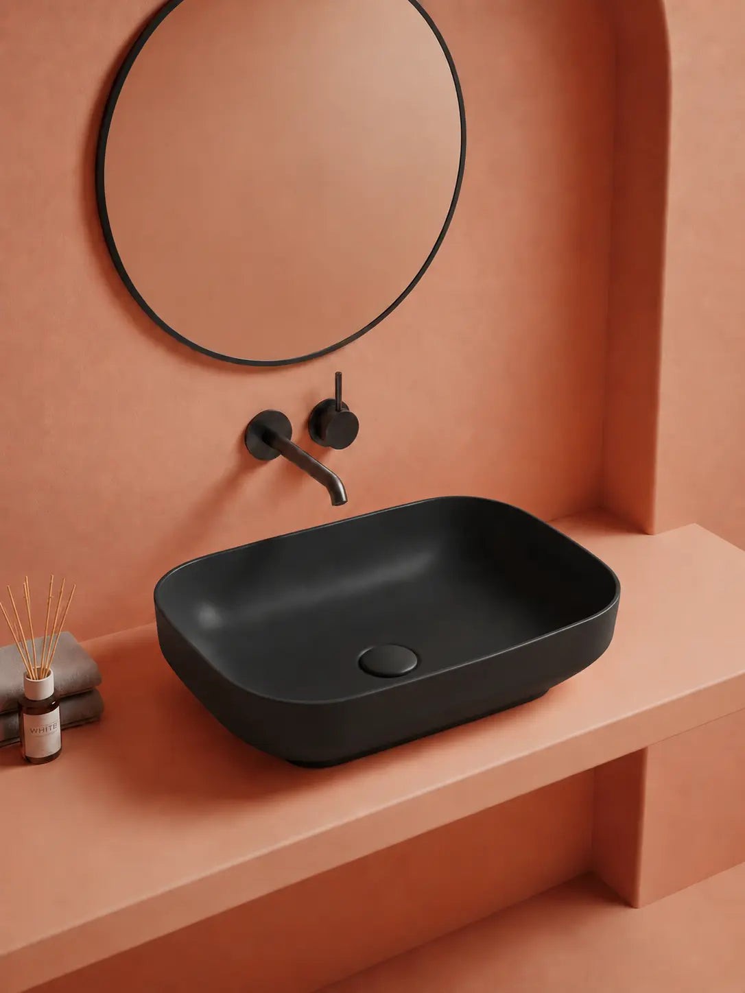 BBBIDET 2679 Matte Black rounded rectangle countertop basin - alternate angle