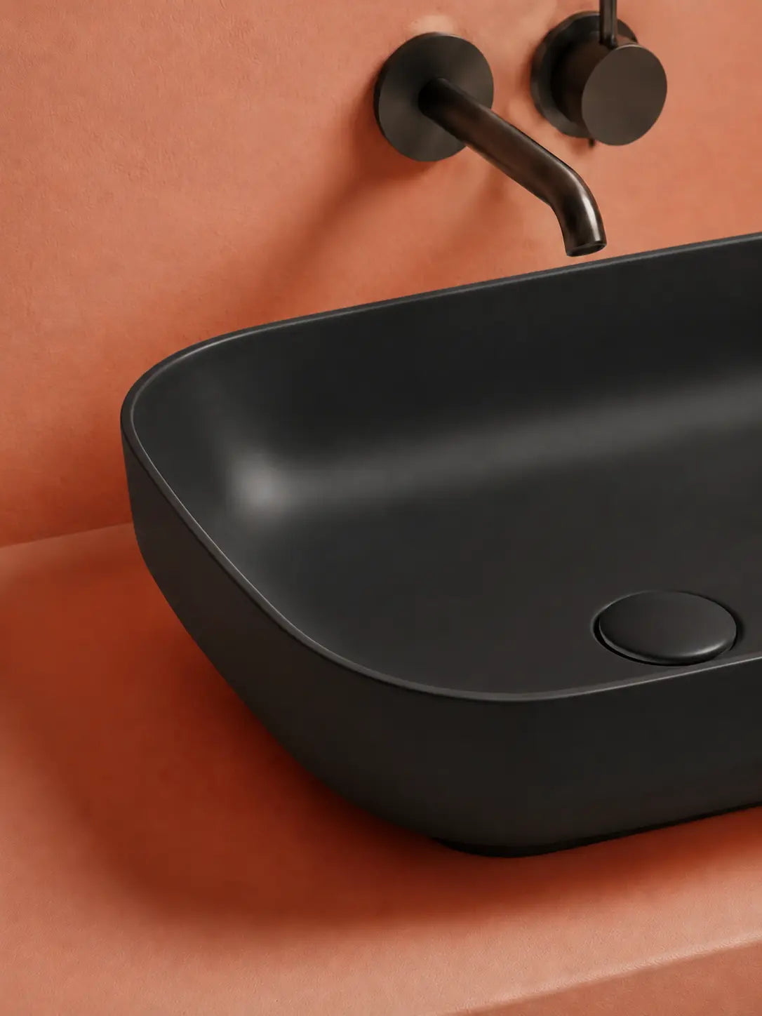 BBBIDET 2679 Matte Black rounded rectangle countertop basin - thin rim detail