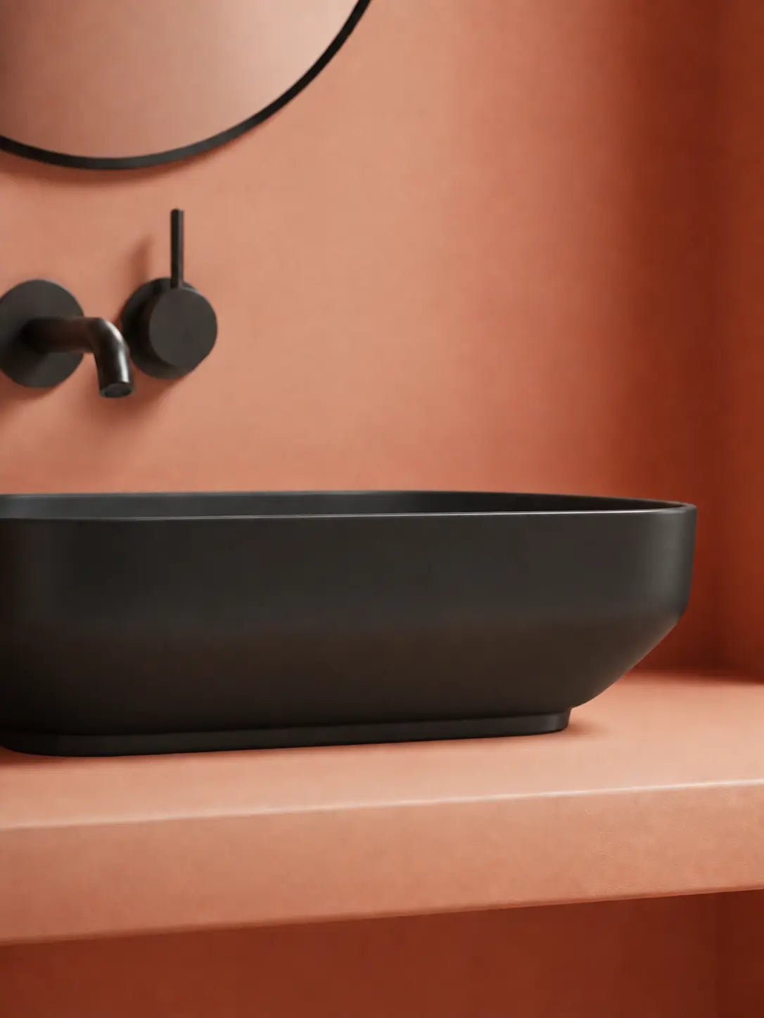 BBBIDET 2679 Matte Black rounded rectangle countertop basin - integrated base detail