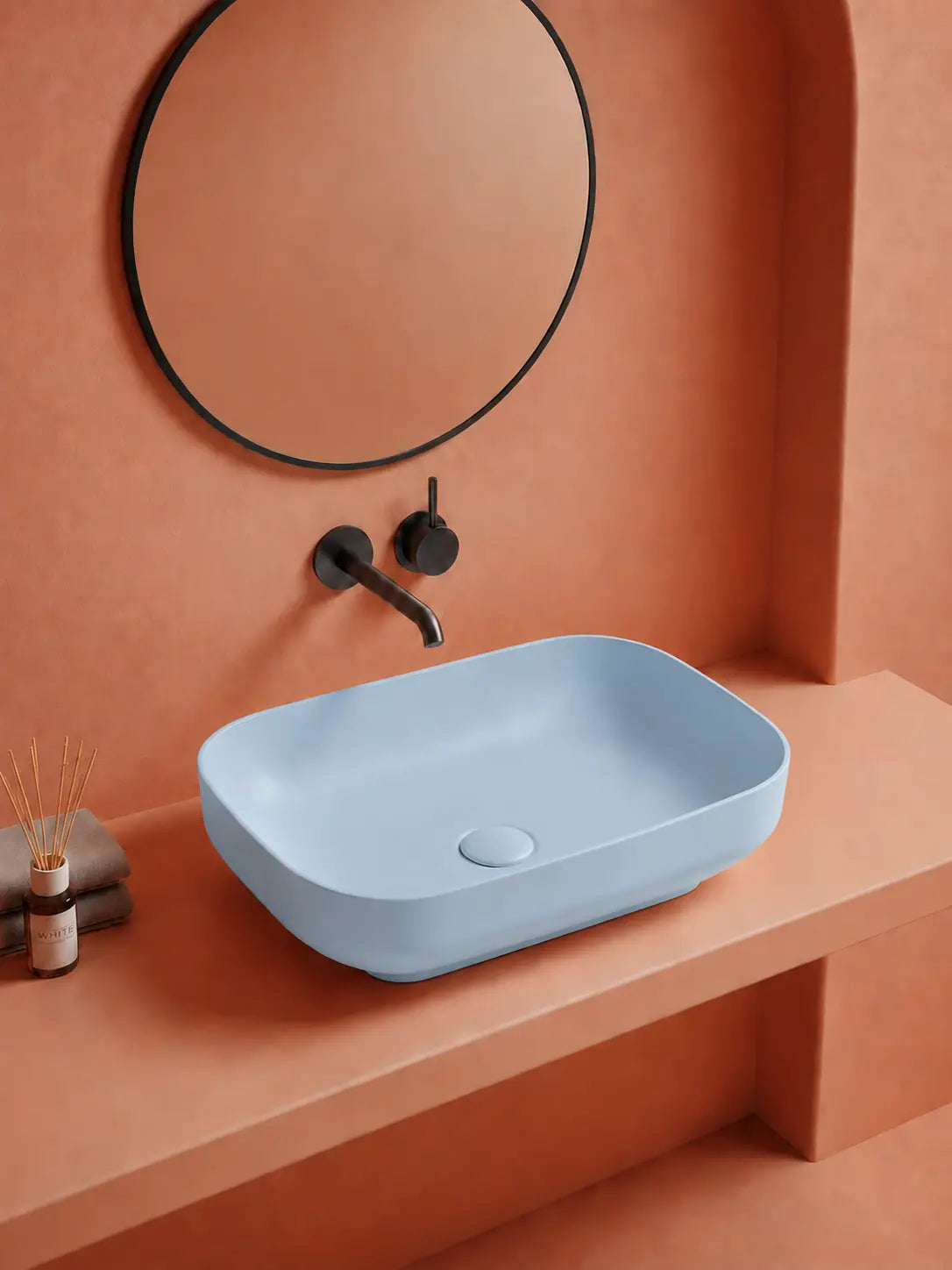BBBIDET 2679 Matte Blue rounded rectangle countertop basin - alternate angle