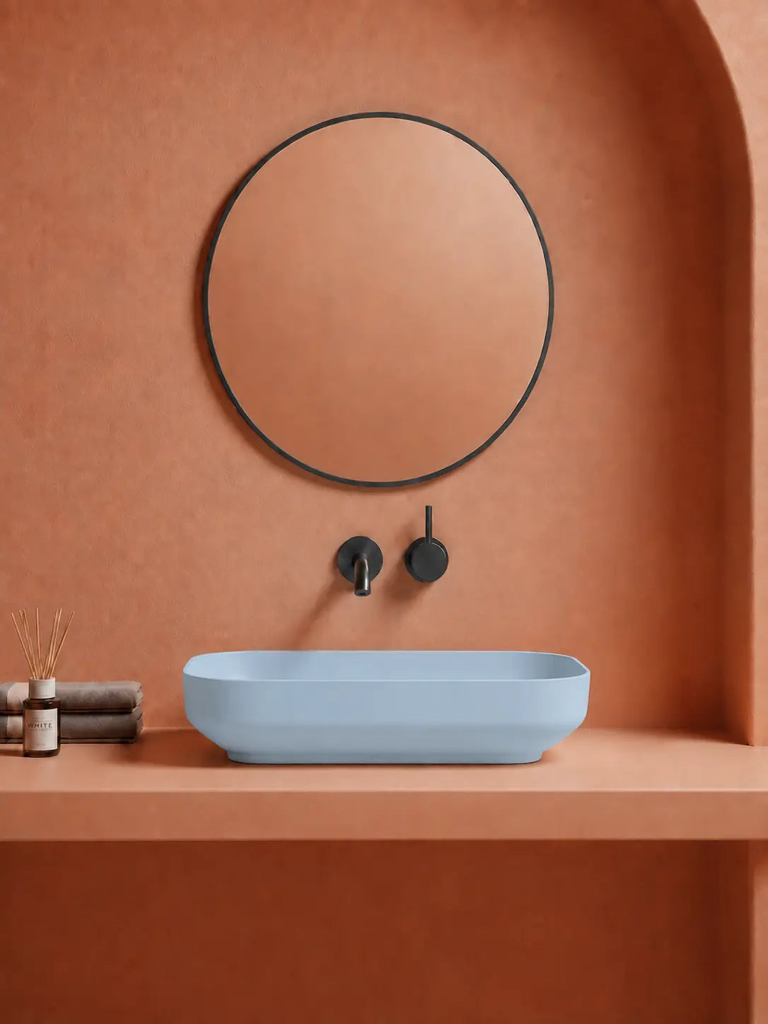 BBBIDET 2679 Matte Blue rounded rectangle countertop basin - front side view