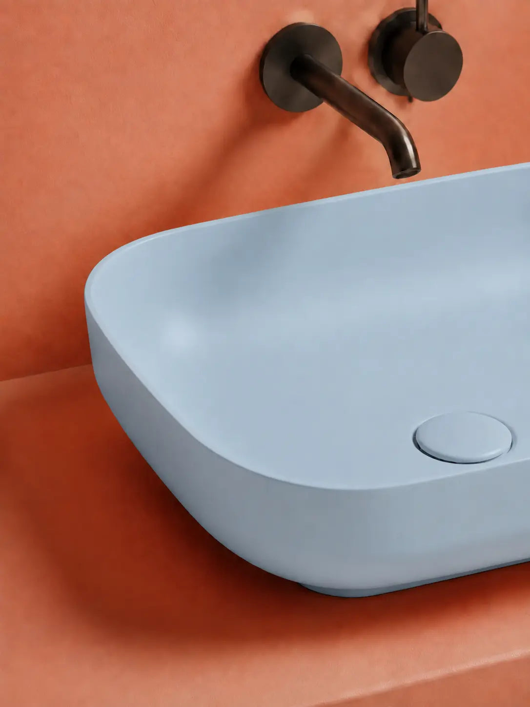 BBBIDET 2679 Matte Blue rounded rectangle countertop basin - thin rim detail