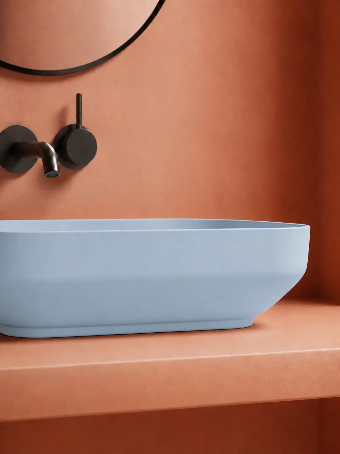 BBBIDET 2679 Matte Blue rounded rectangle countertop basin - integrated base detail
