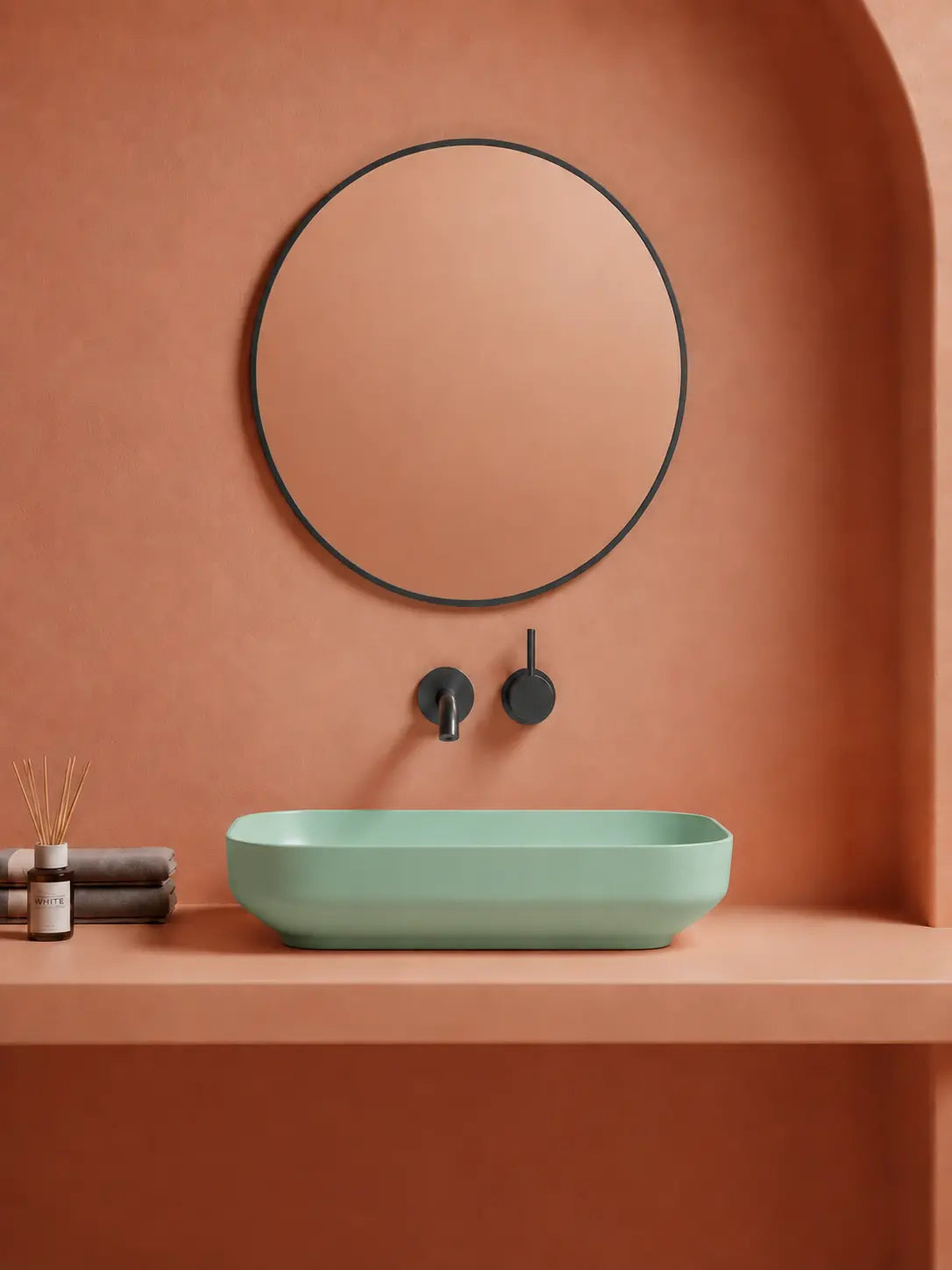 BBBIDET 2679 Matte Green rounded rectangle countertop basin - front side view