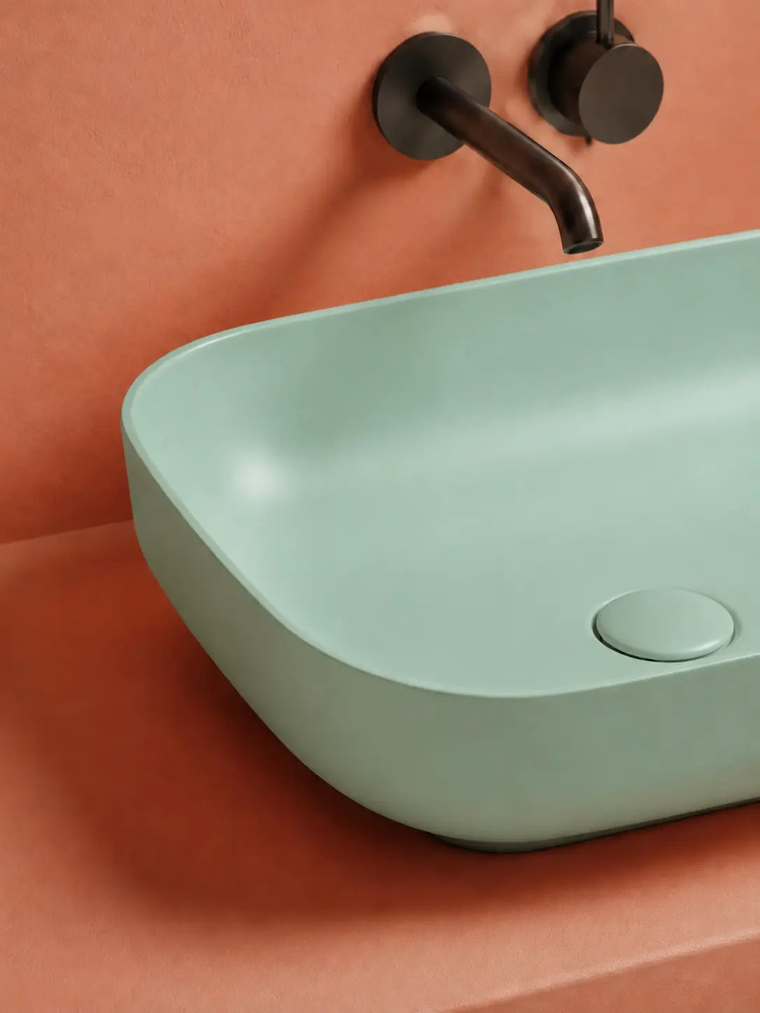 BBBIDET 2679 Matte Green rounded rectangle countertop basin - thin rim detail