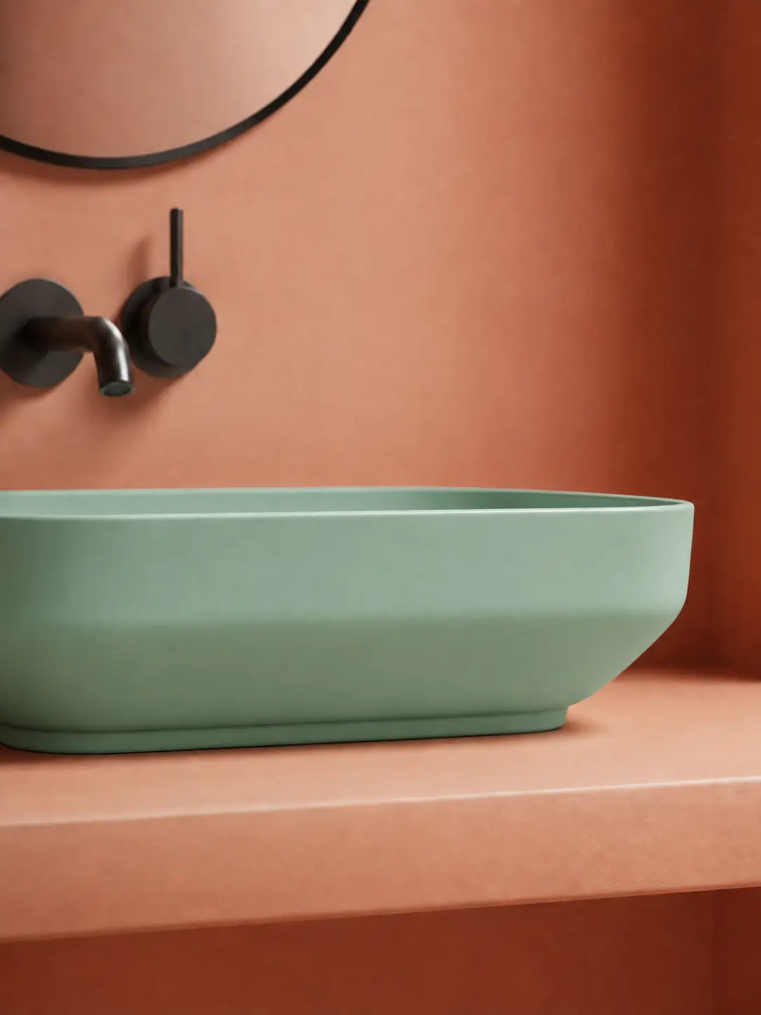 BBBIDET 2679 Matte Green rounded rectangle countertop basin - integrated base detail