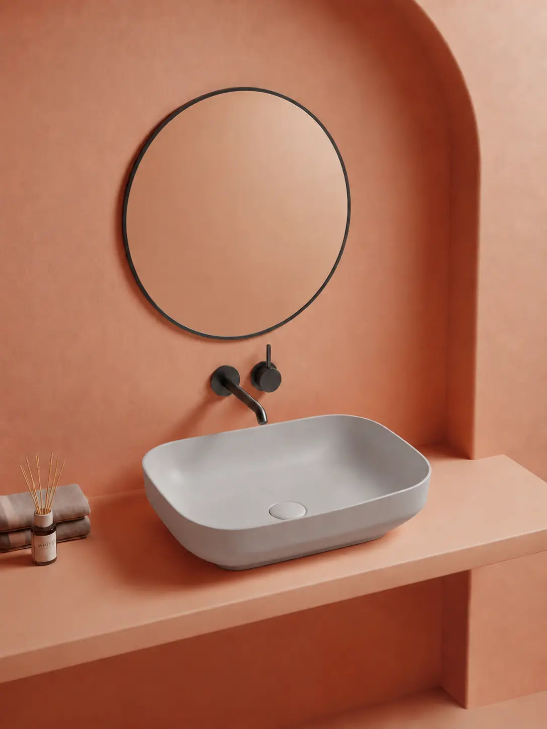 BBBIDET 2679 Matte Gray rounded rectangle countertop basin - main bathroom scene