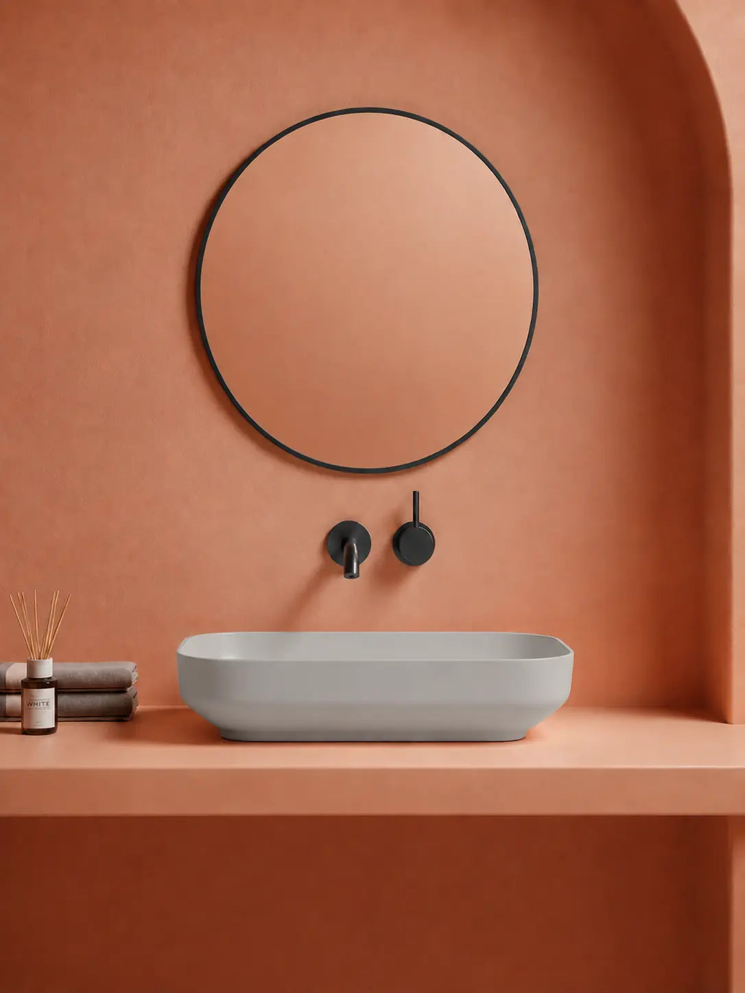 BBBIDET 2679 Matte Gray rounded rectangle countertop basin - front side view