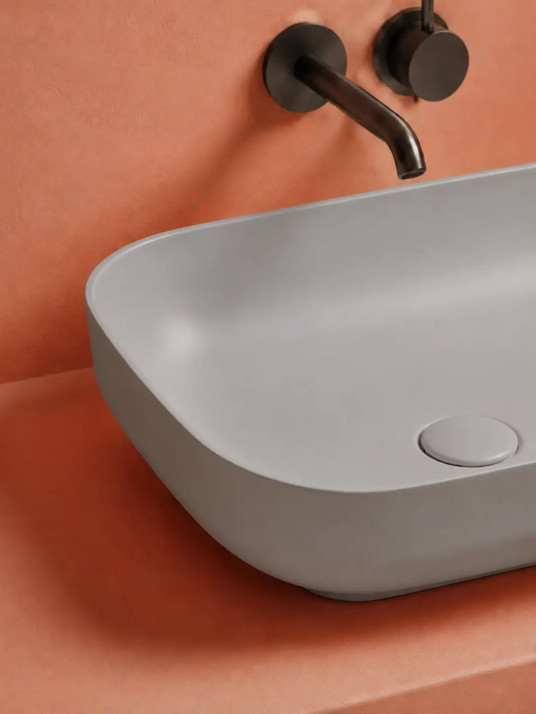 BBBIDET 2679 Matte Gray rounded rectangle countertop basin - thin rim detail