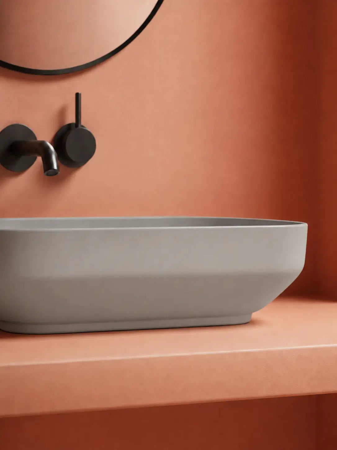 BBBIDET 2679 Matte Gray rounded rectangle countertop basin - integrated base detail
