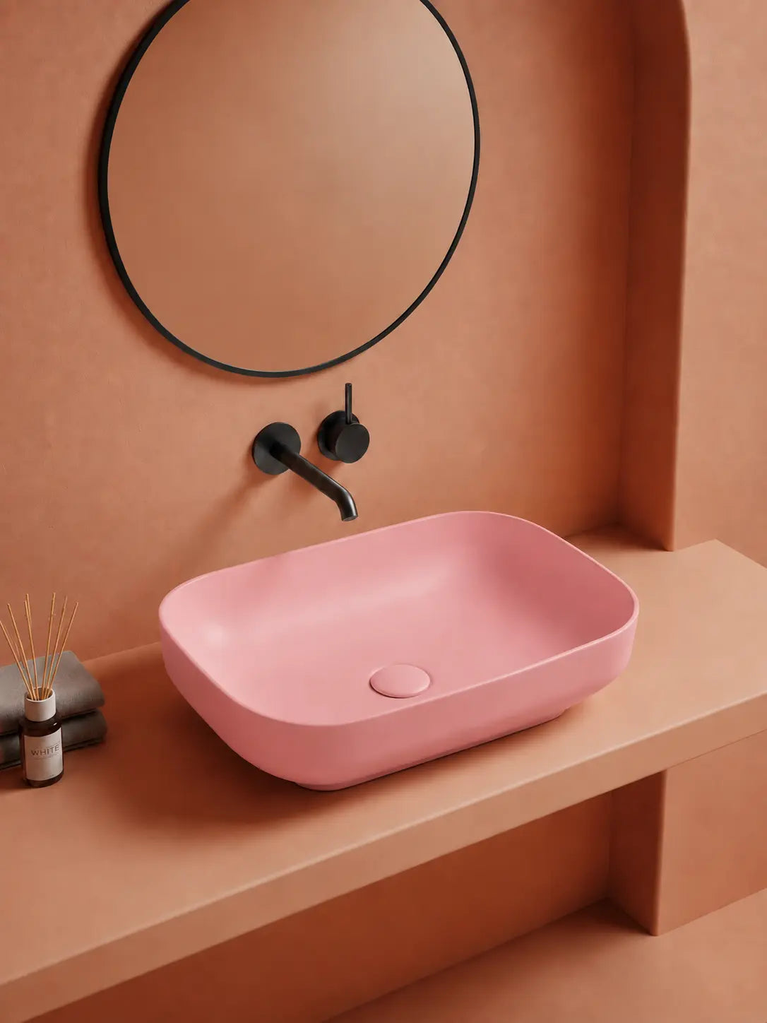 BBBIDET 2679 Matte Pink rounded rectangle countertop basin - alternate angle