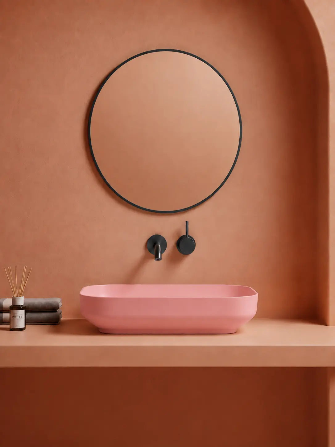 BBBIDET 2679 Matte Pink rounded rectangle countertop basin - front side view
