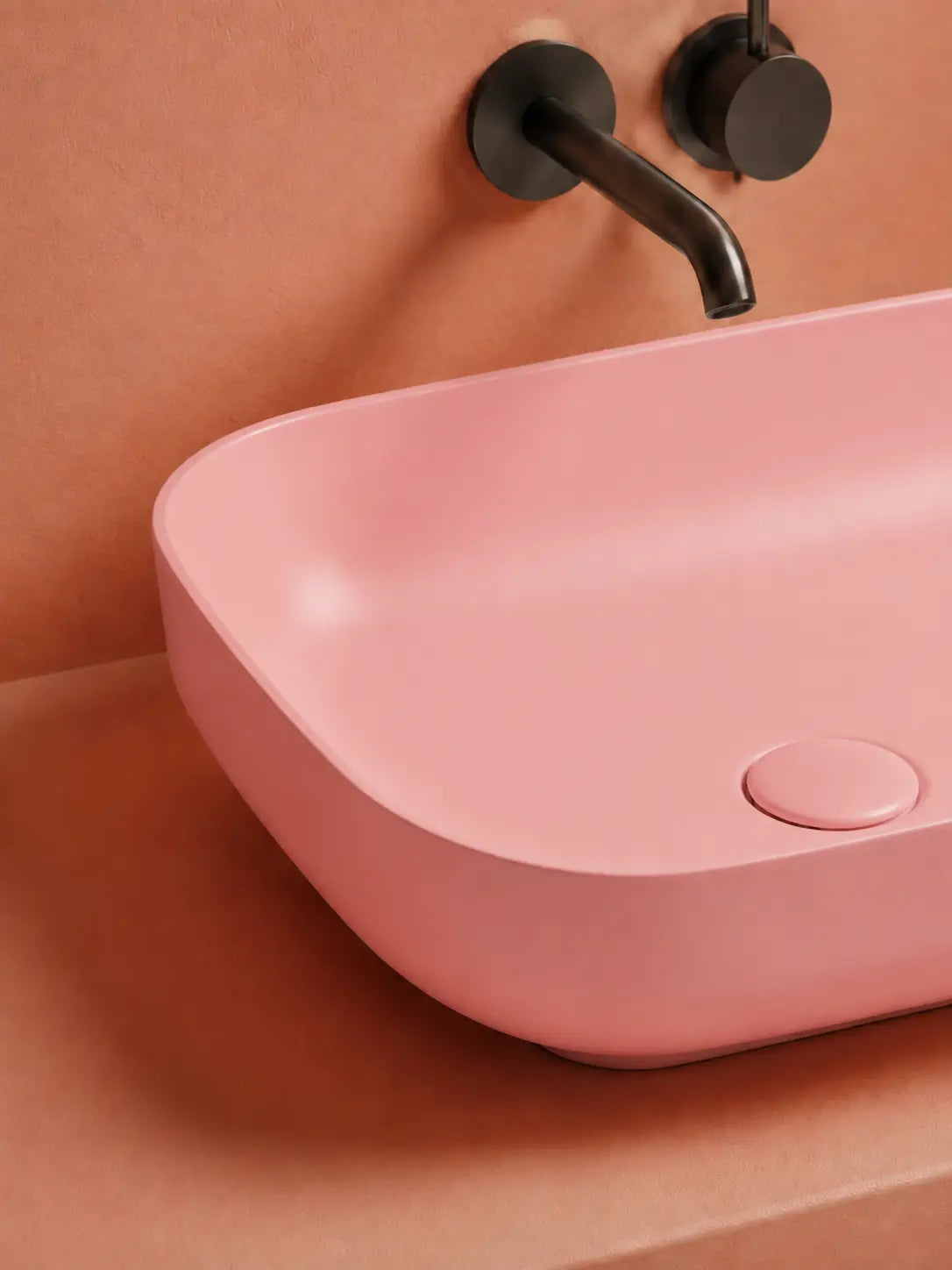 BBBIDET 2679 Matte Pink rounded rectangle countertop basin - thin rim detail