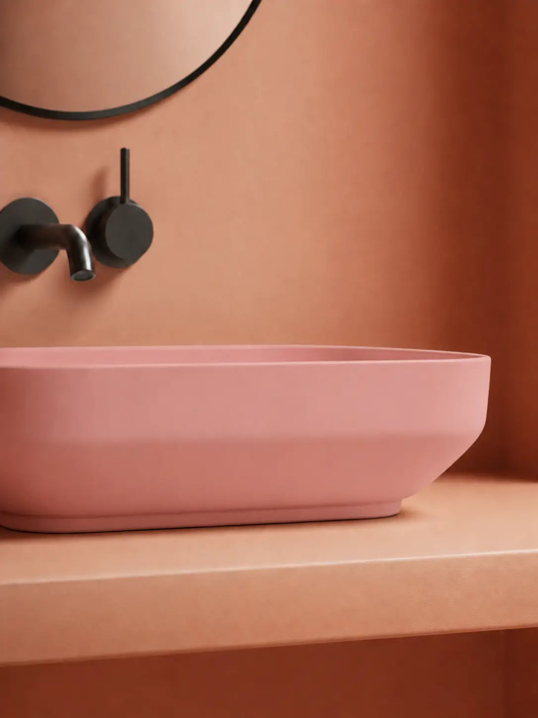 BBBIDET 2679 Matte Pink rounded rectangle countertop basin - integrated base detail