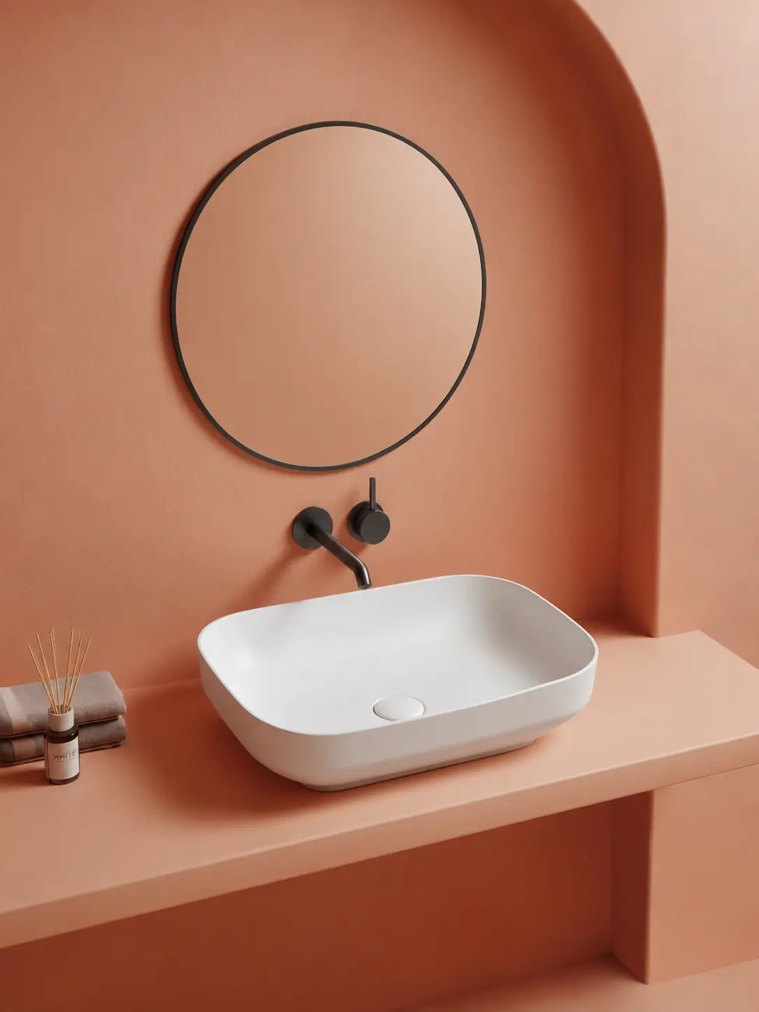 BBBIDET 2679 Matte White rounded rectangle countertop basin - main bathroom scene