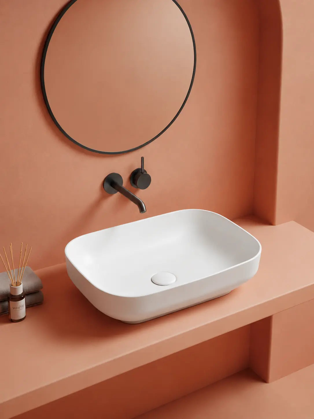 BBBIDET 2679 Matte White rounded rectangle countertop basin - alternate angle